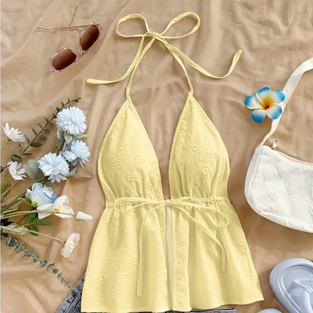 Yellow Halter Lace Blouse